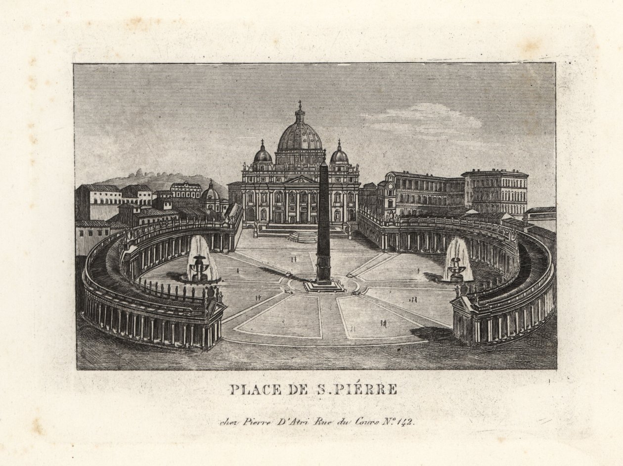 Zicht op het Sint-Pietersplein, met de Sint-Pietersbasiliek en oude Egyptische obelisk door Unbekannt