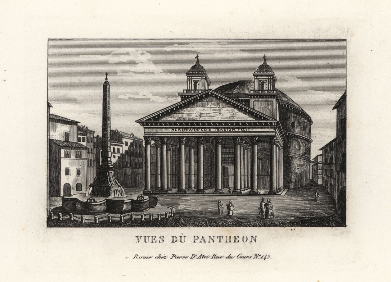 Pantheon met fontein, Fontana del Pantheon, en Macuteo obelisk op het Piazza della Rotonda, Rome door Unbekannt