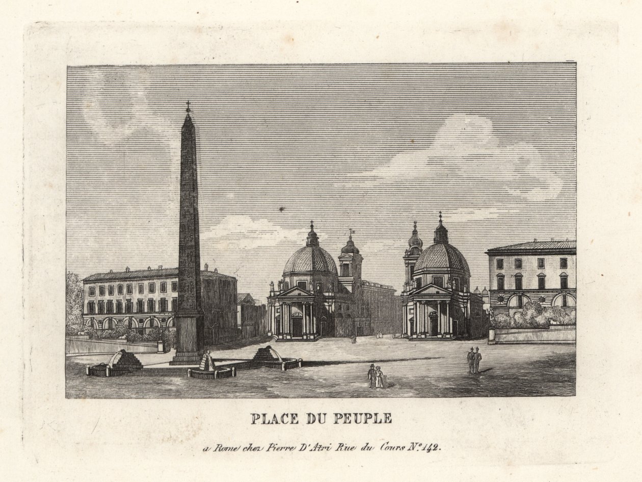Uitzicht op de Piazza del Popolo, met een Egyptische obelisk van Ramses II uit Heliopolis, Rome door Unbekannt