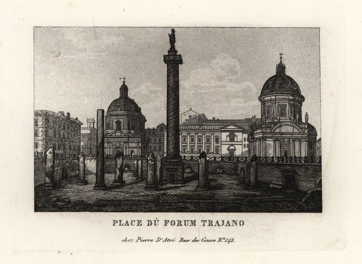 Uitzicht op het Forum van Trajanus met de Zuil van Trajanus, Rome door Unbekannt