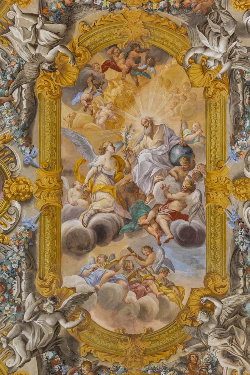 Uitzicht op het plafond, Kerk van Nunziatina, Todi, Umbrië, Italië door Unbekannter Künstler