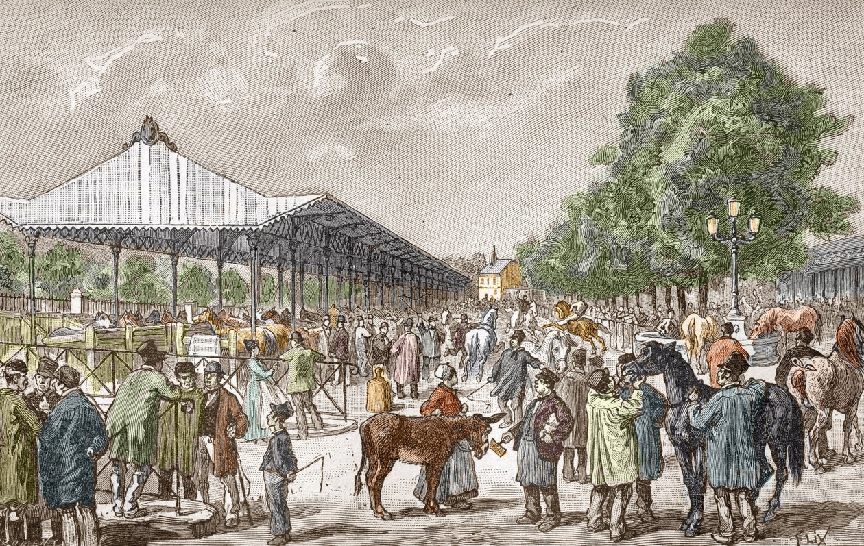 Uitzicht op de paardenmarkt in het 5e arrondissement van Parijs door Unbekannter Künstler