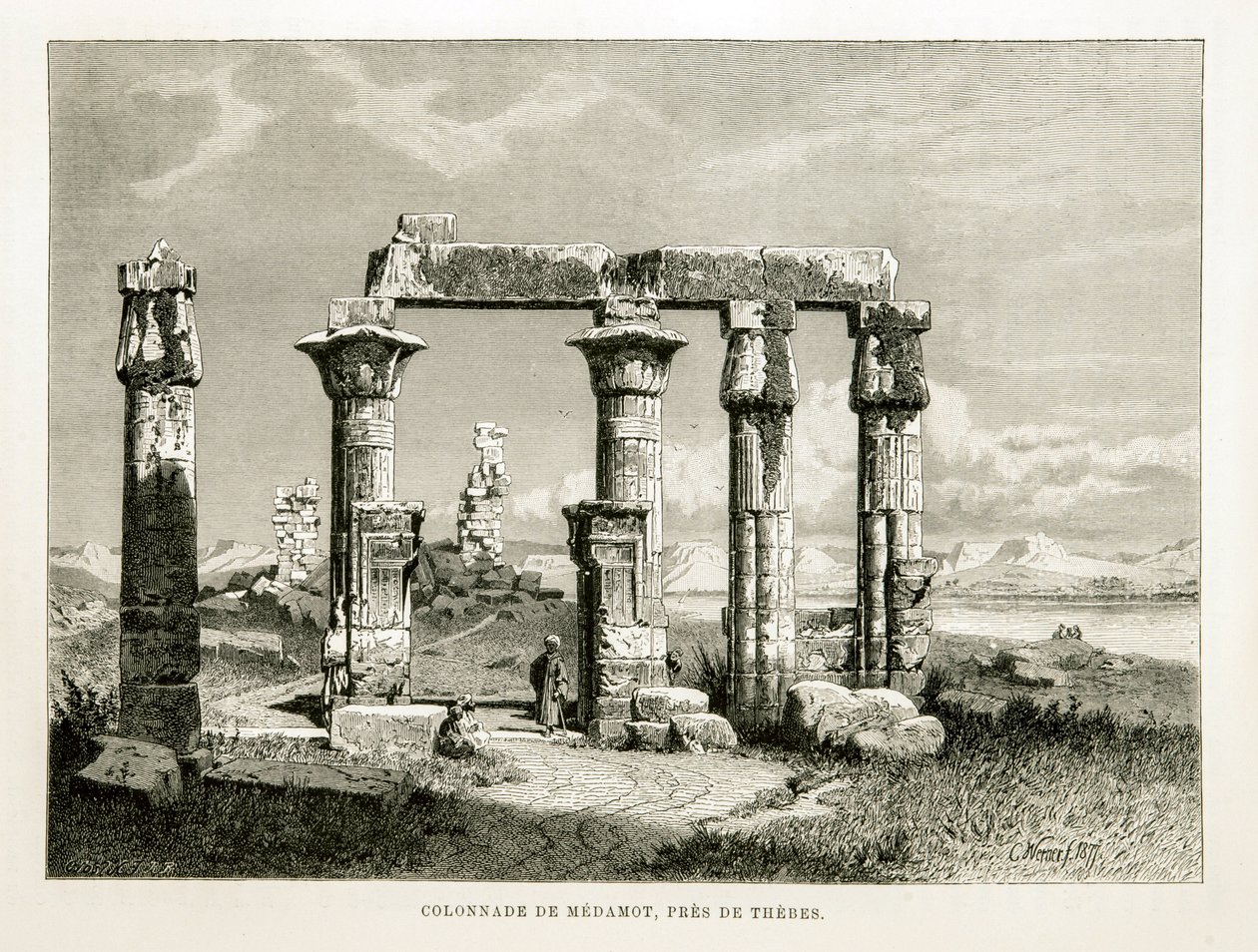Uitzicht op de ruïnes van de Medamot-tempel nabij Thebe, Egypte Illustratie uit de Atlas van Egypte door Unknown