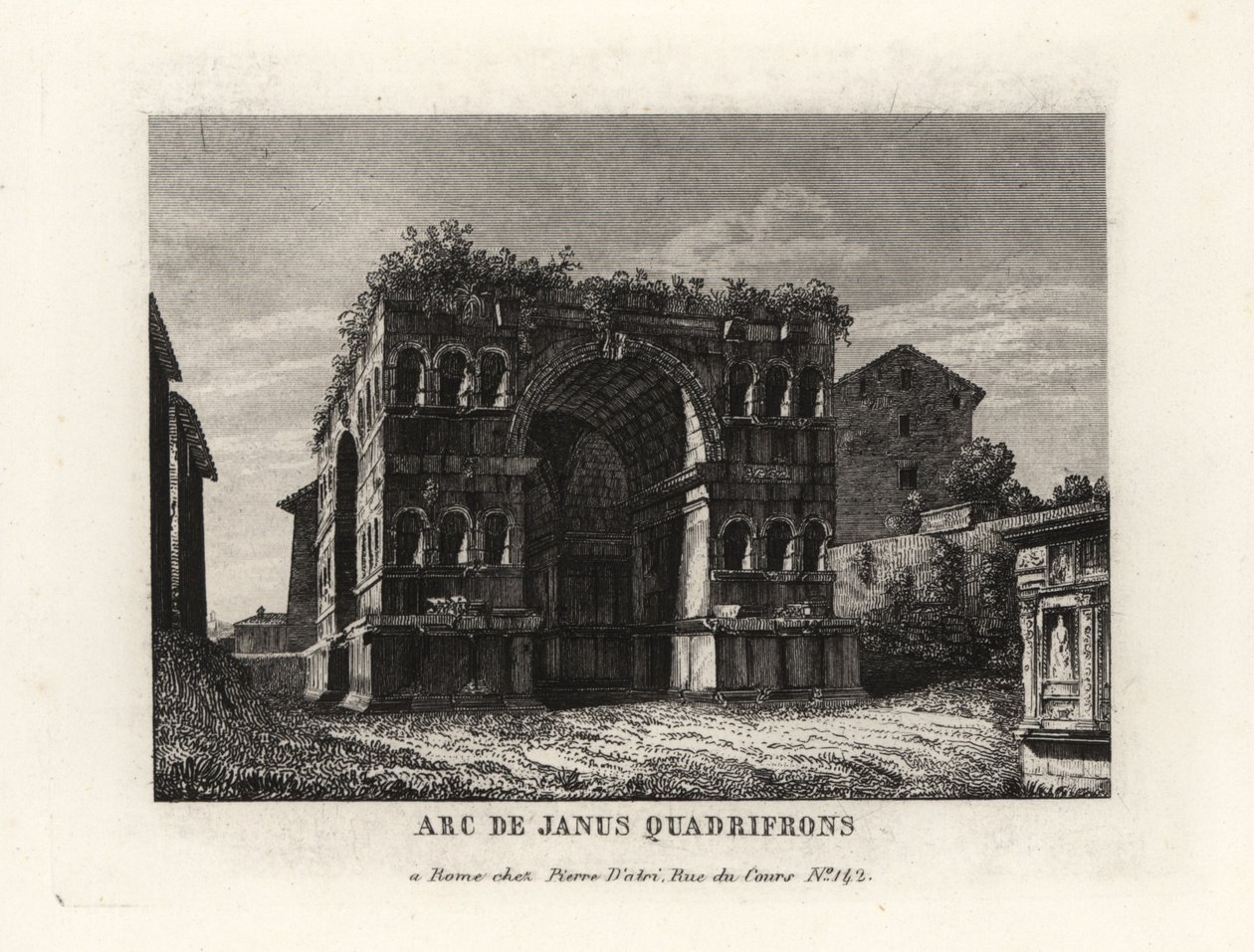 Zicht op de ruïnes van de Boog van Janus Quadrifrons, Rome door Unbekannt