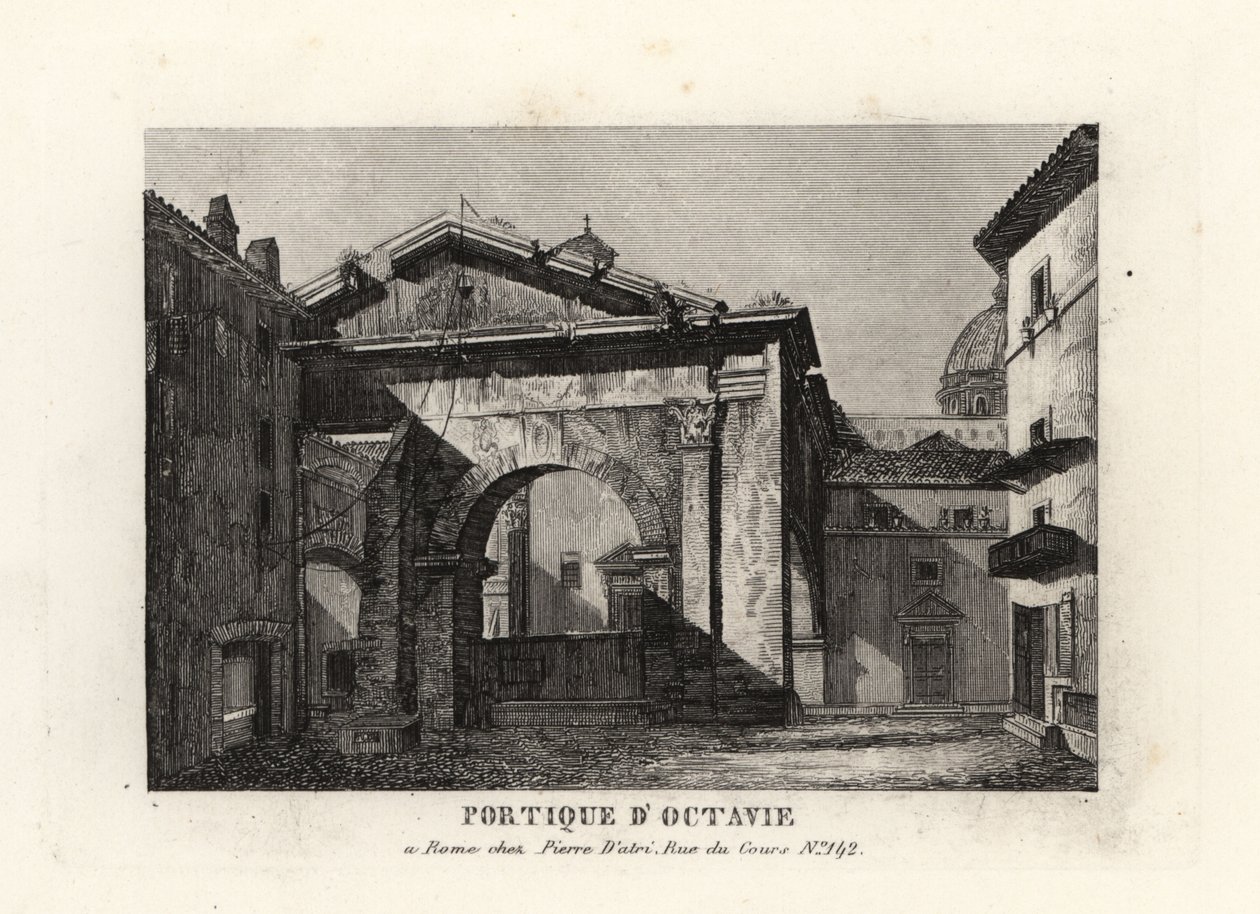 Zicht op de ruïnes van de Porticus van Octavianus, Porticus Octaviae, Rome door Unbekannt