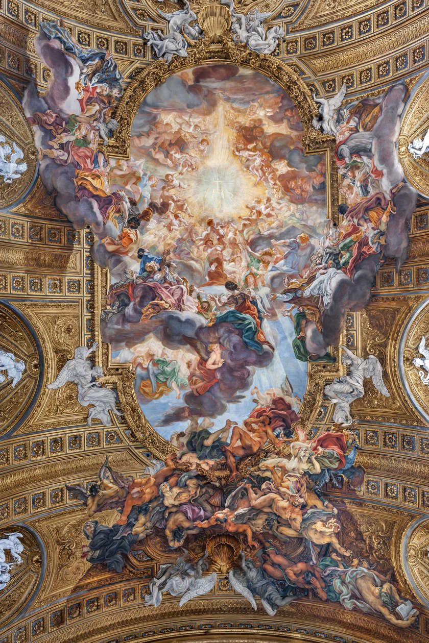 Zicht op het gewelf van het schip met "De Triomf in de Naam van Jezus", Kerk van de Gesù, Rome, Italië (foto) door Unbekannter Künstler