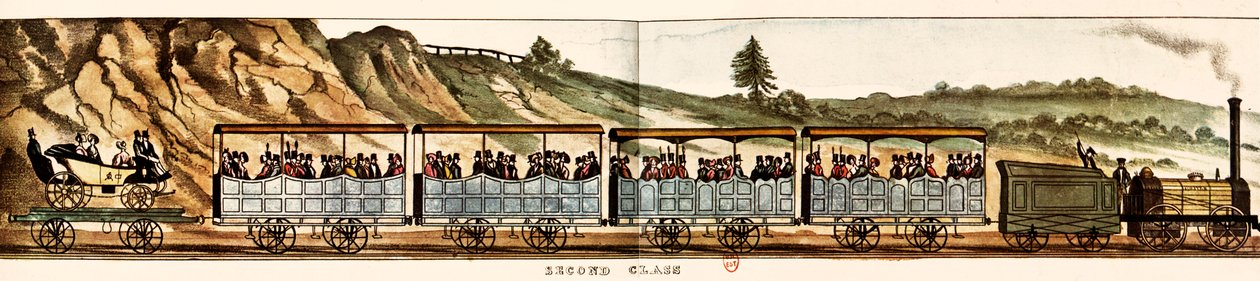 Wagons voor passagiers in de tweede klas, Liverpool-Manchester Spoorweg door Unbekannter Künstler