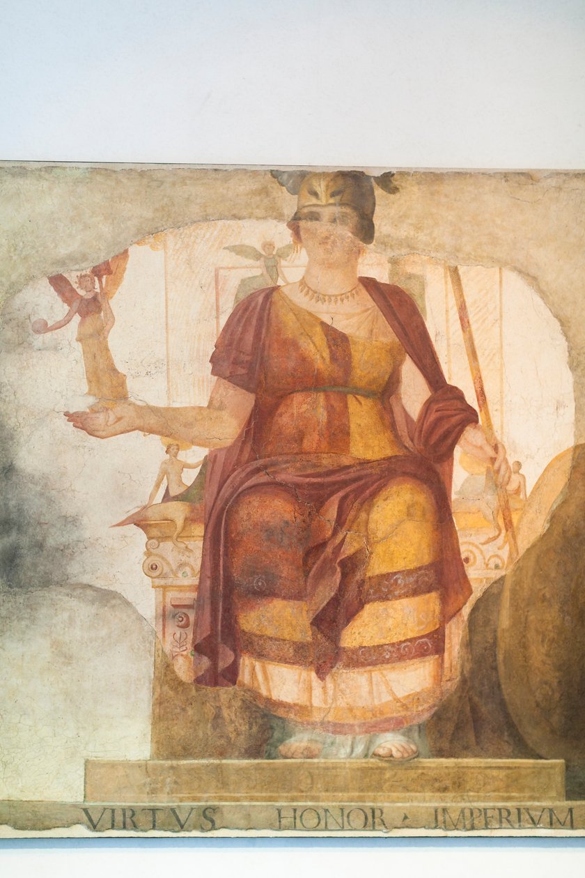 Muurschildering die een zittende Venus afbeeldt, geïntegreerd als Rome, zogenaamde Barberini Godin, eerste kwart van de vierde eeuw na Christus uit Rome, nationaal museum van Rome (museo nazionale romano), Rome, Italië door Unbekannter Künstler