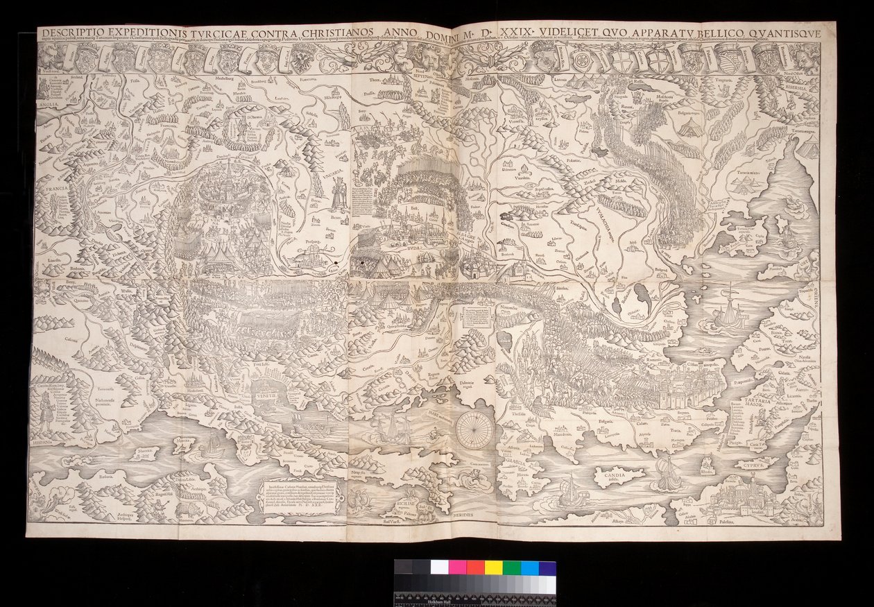 Wandkaart van de Turkse campagne van 1529 door Johann Haselberg en Christoph Zell, Neurenberg door Unbekannt