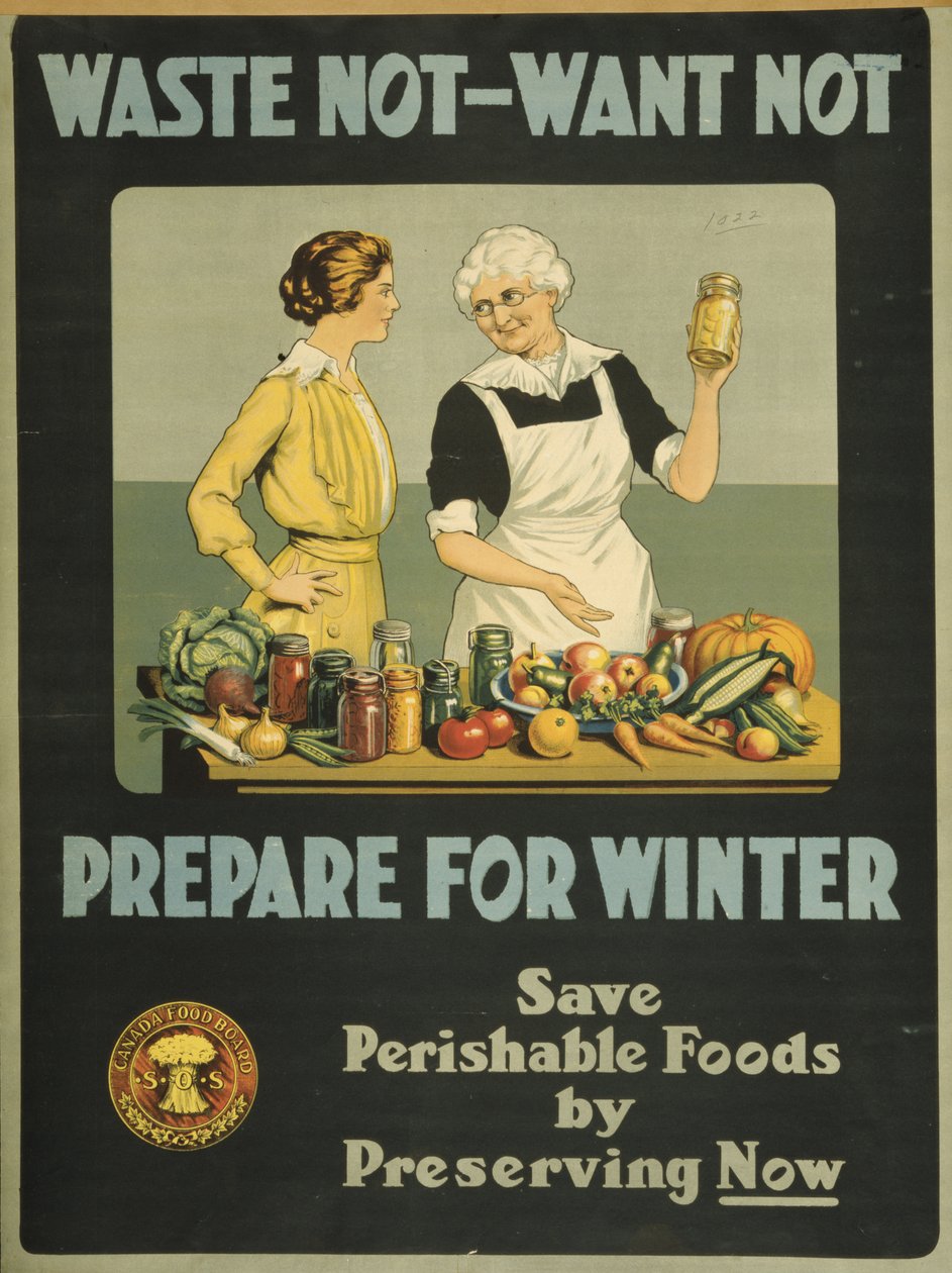 Verspil niet, wil niet - bereid je voor op de winter, Canada Food Board, c.1915 door Bartolome Esteban and studio Murillo