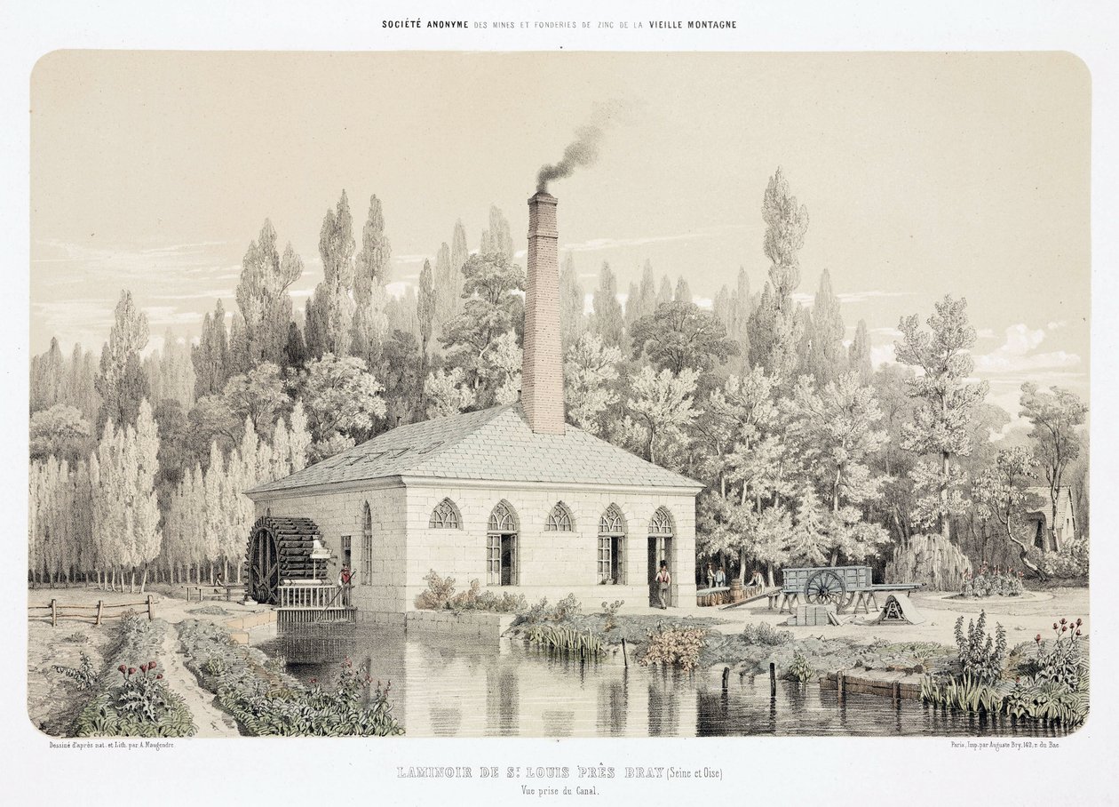 Waterkracht, Pre-1900 Zinkwalserij (Laminoir), Saint Louis, nabij Bray, Frankrijk door Unbekannt