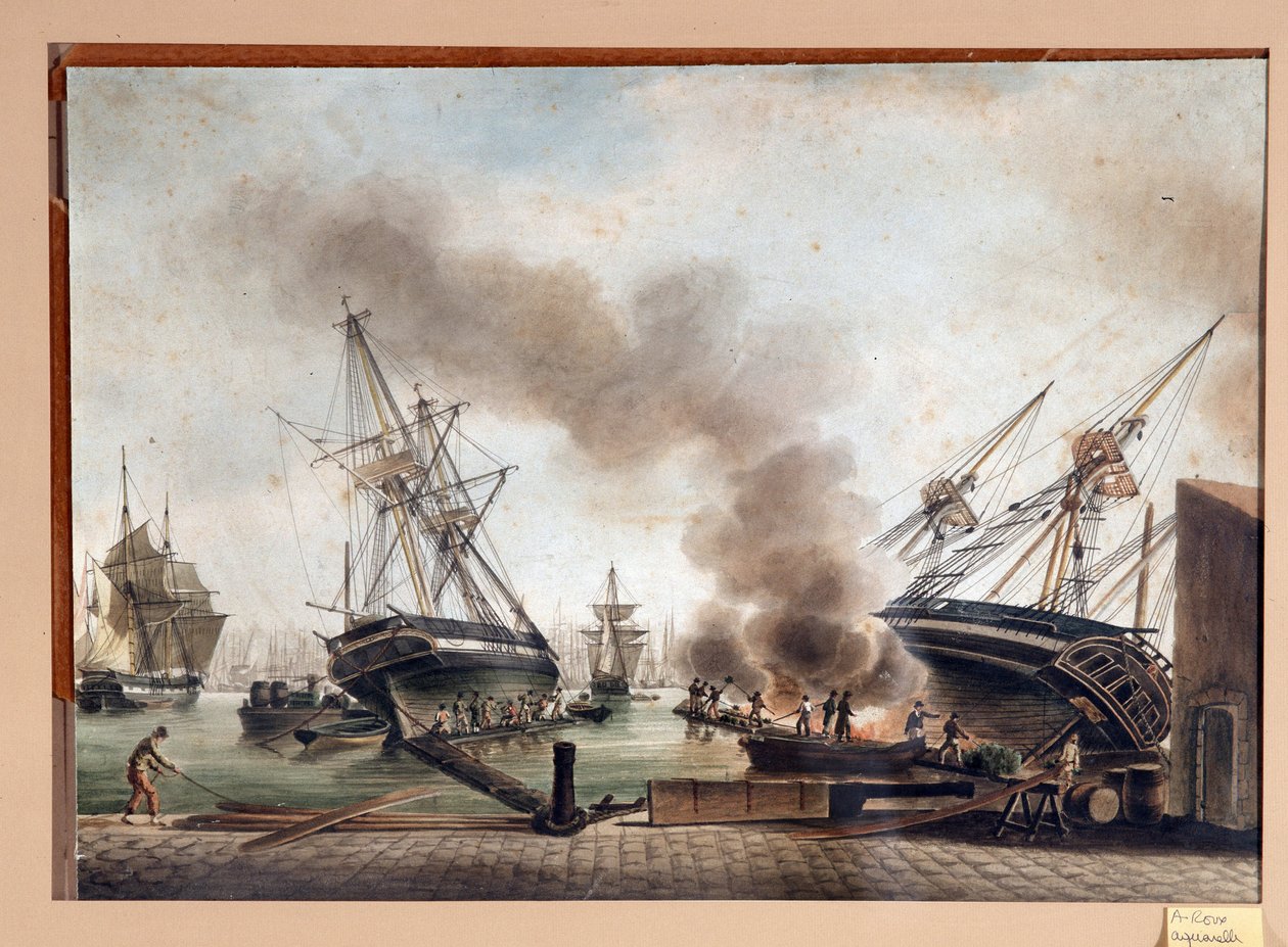 Aquarel van A. Roux. 19e eeuw Marseille door Unbekannter Künstler