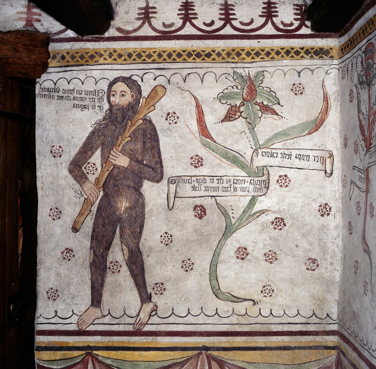 Wilde man van Sacco (Homo Selvadego), fresco door Benjamin Baud