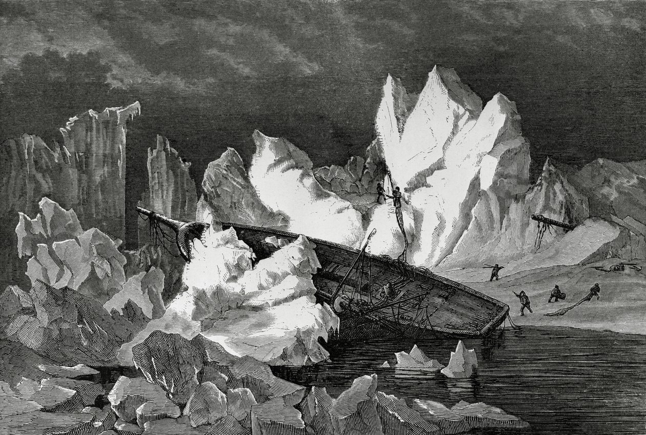 Wrak van Hansa verpletterd door ijs, oktober 1869, Noordelijke IJszee, Tweede Duitse Noordpool Expeditie door William M. Timlin