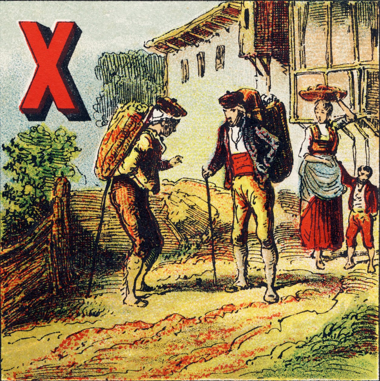 X - Xeres. Stad in Spanje beroemd om zijn wijn - Gravure uit Alphabet geographique, Guerin-Muller et Cie, Parijs door Unbekannt