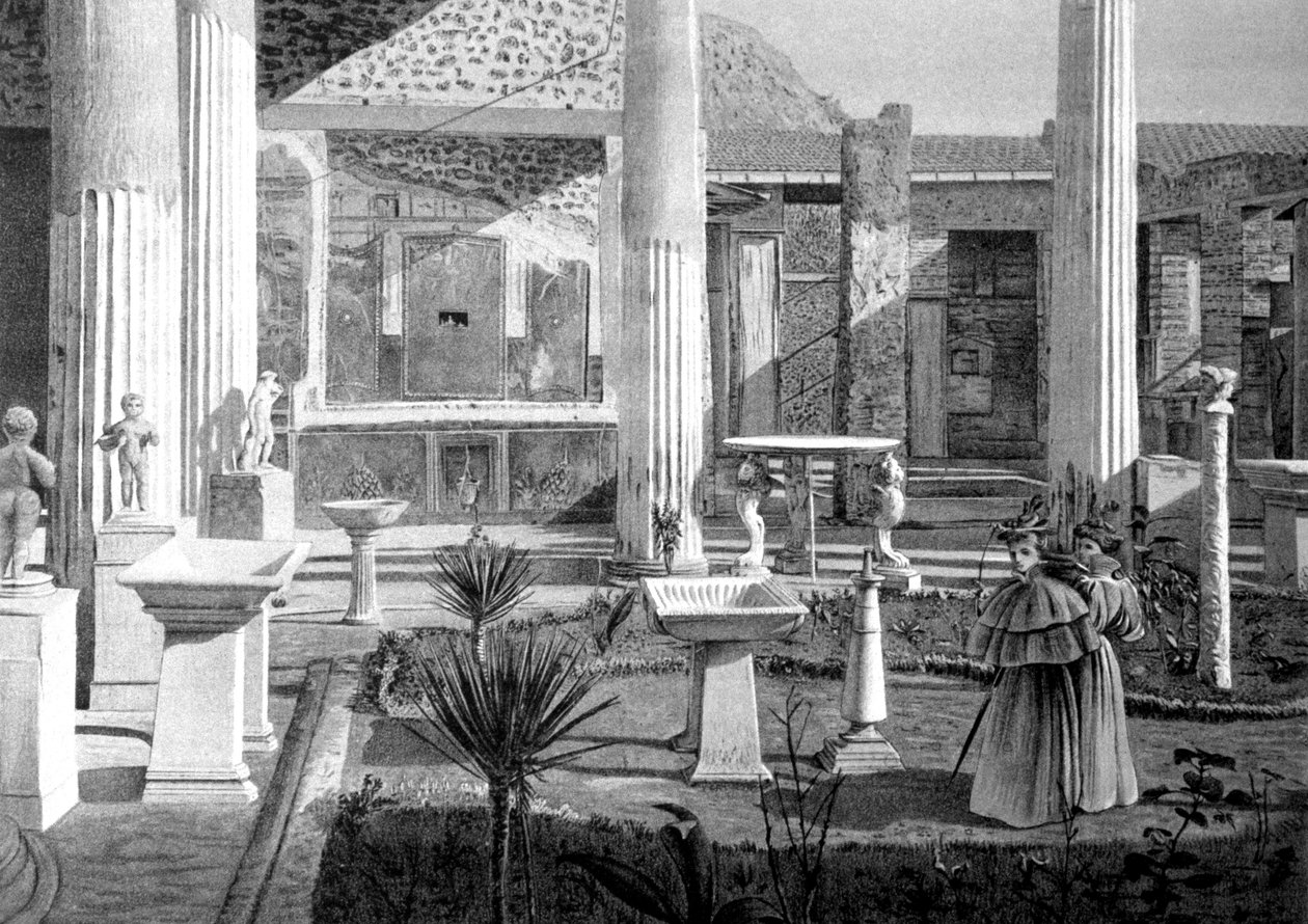 Toeristen bezoeken de ruïnes van Pompeii door Unbekannter Künstler