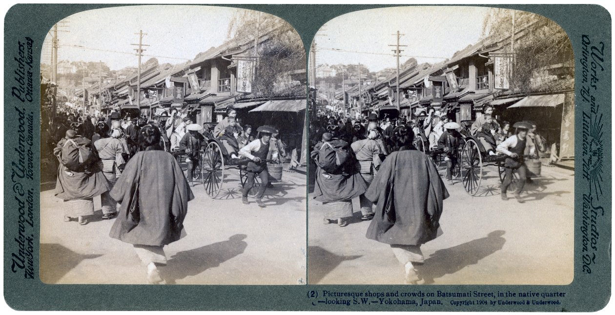 Batsumati straat, Yokohama, Japan, 1904 door Underwood and Underwood