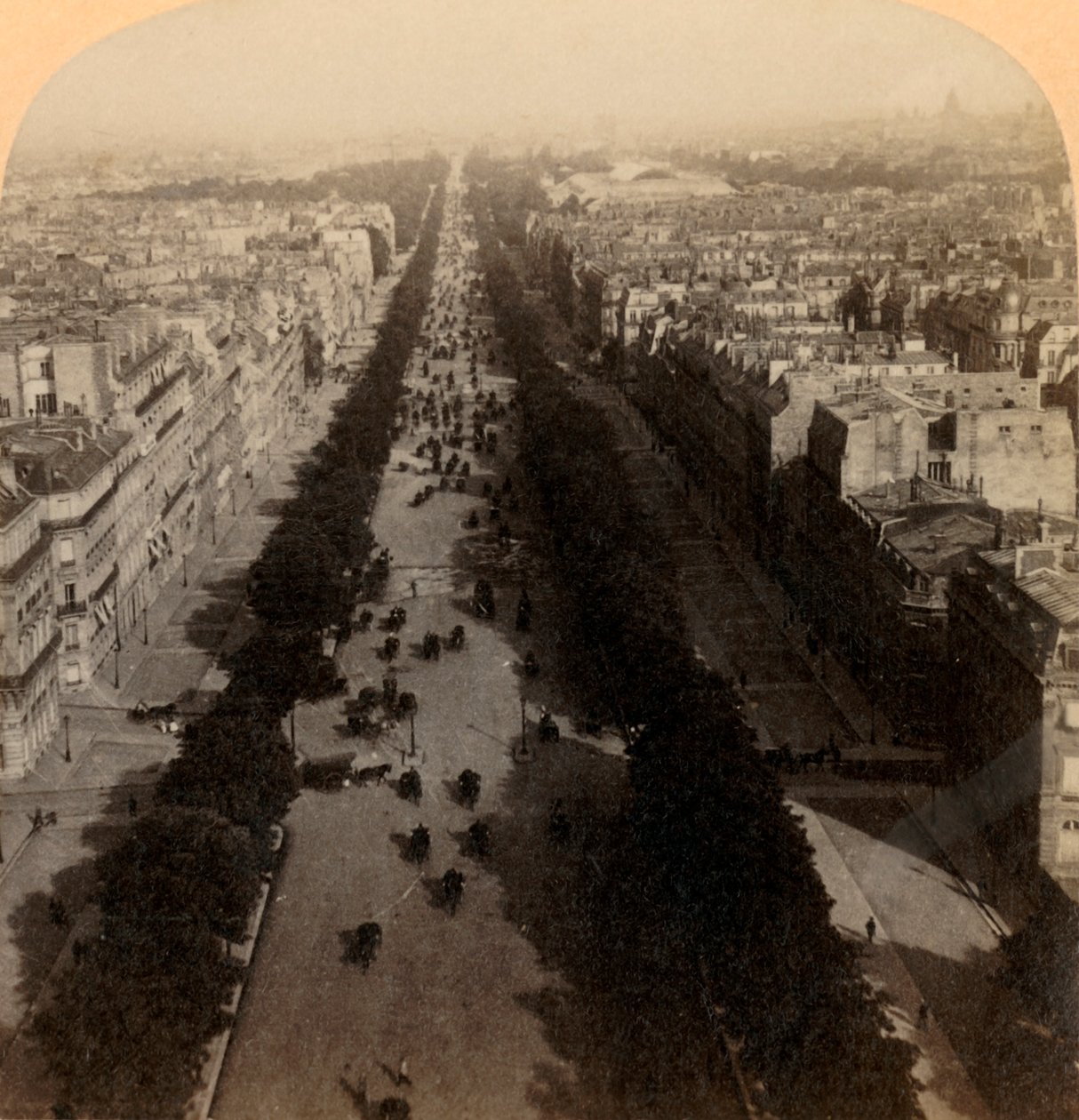 Champs Elysees, de favoriete rit van Parijs, Frankrijk, 1894 door Underwood and Underwood