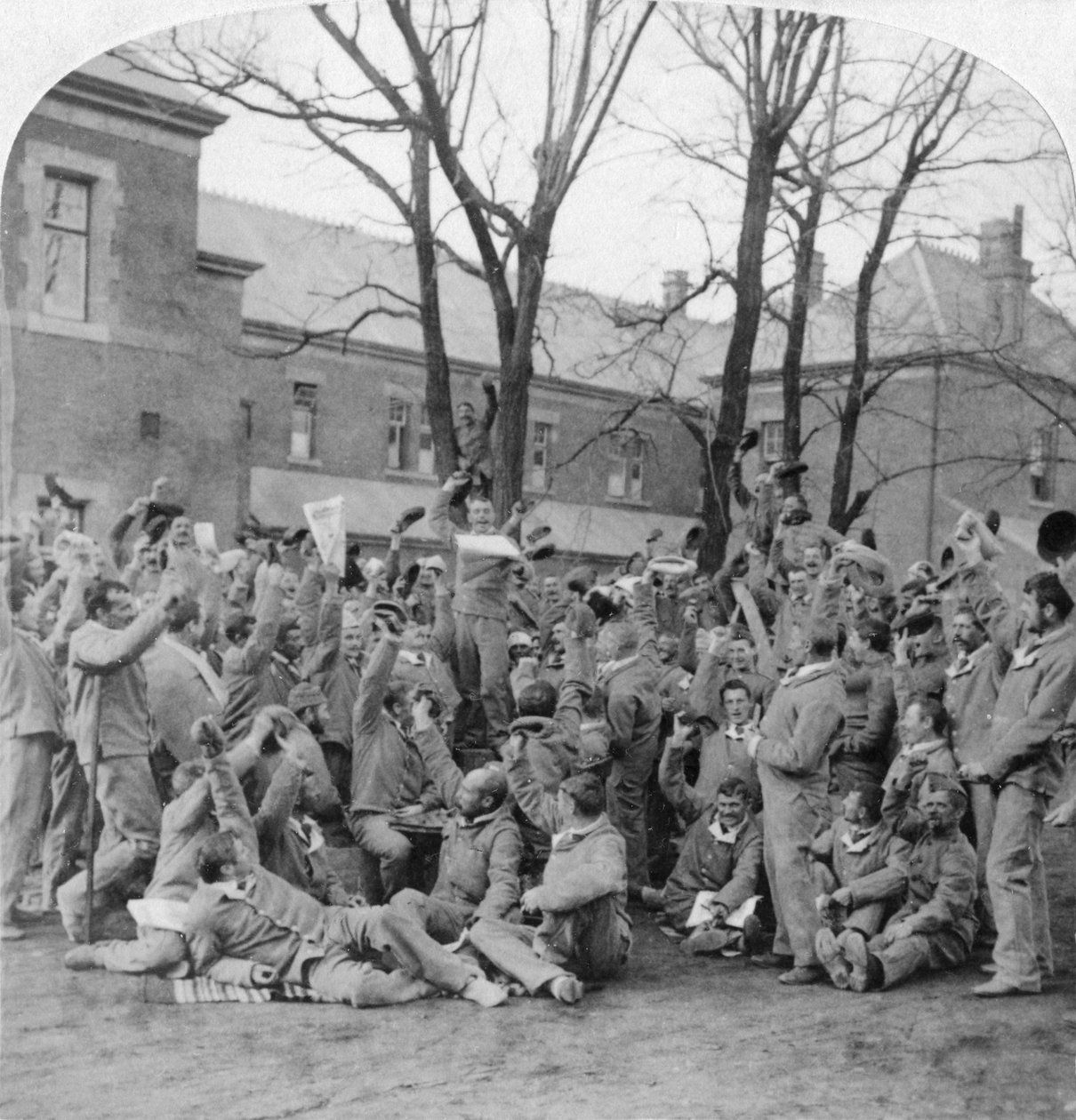 Herstellende soldaten, algemeen ziekenhuis nr. 10, Bloemfontein, Zuid-Afrika, Boerenoorlog, 1901 door Underwood and Underwood