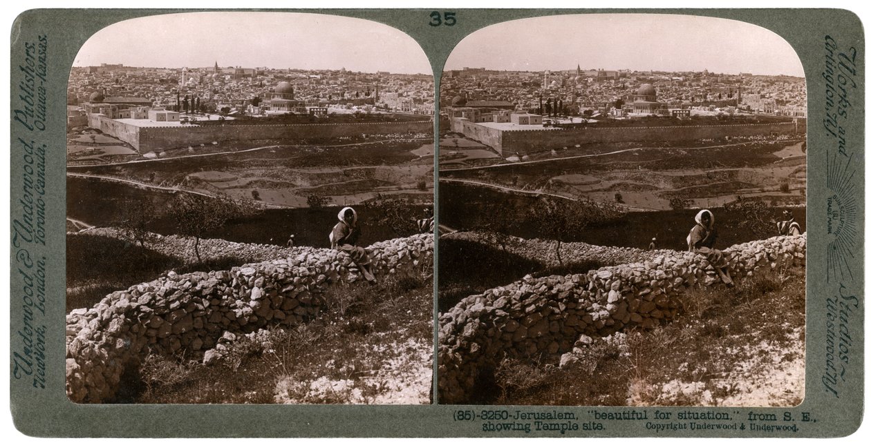 Jeruzalem, Gezien vanuit het Zuidoosten, met Uitzicht op de Tempel, Palestina door Underwood and Underwood