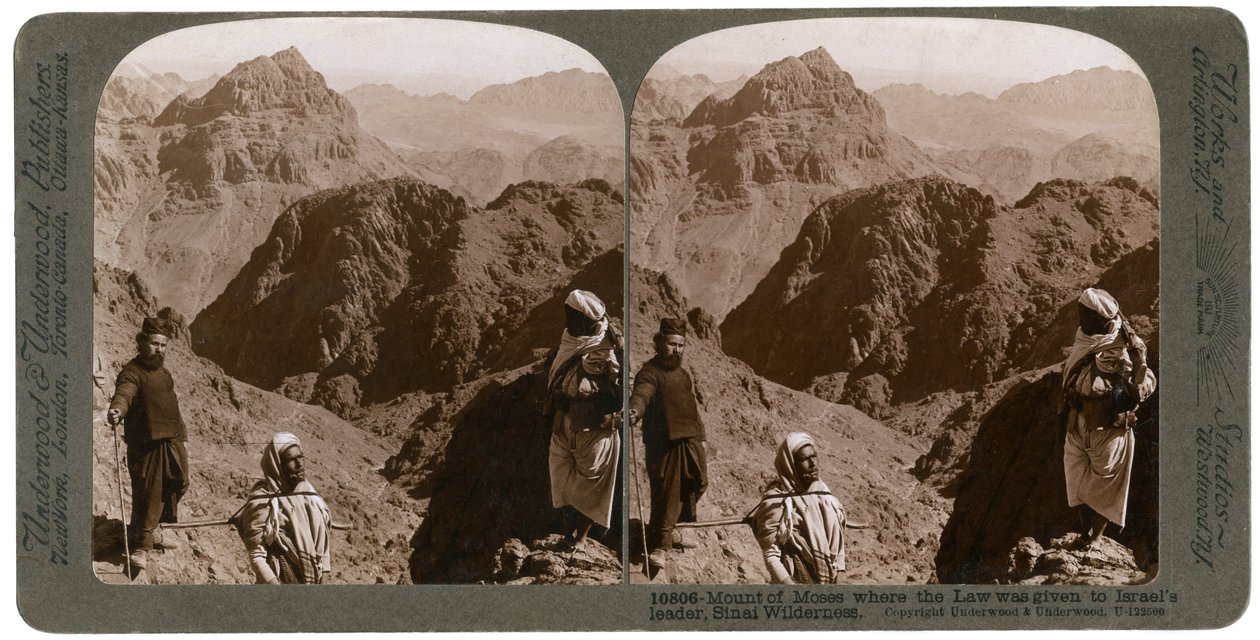 Berg van Mozes, waar de wet werd gegeven aan de leider van Israël, de Sinaï-woestijn, 1900s door Underwood and Underwood