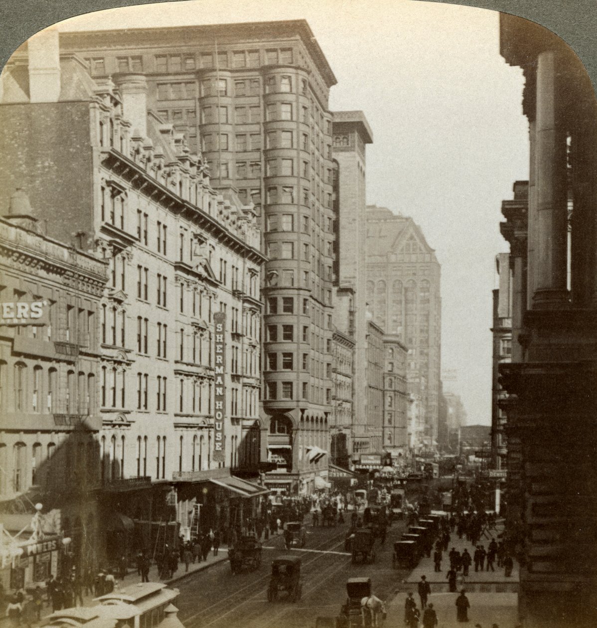 Wolkenkrabbers, Randolph Street, Chicago, Illinois, VS, ca. eind 19e eeuw door Underwood and Underwood