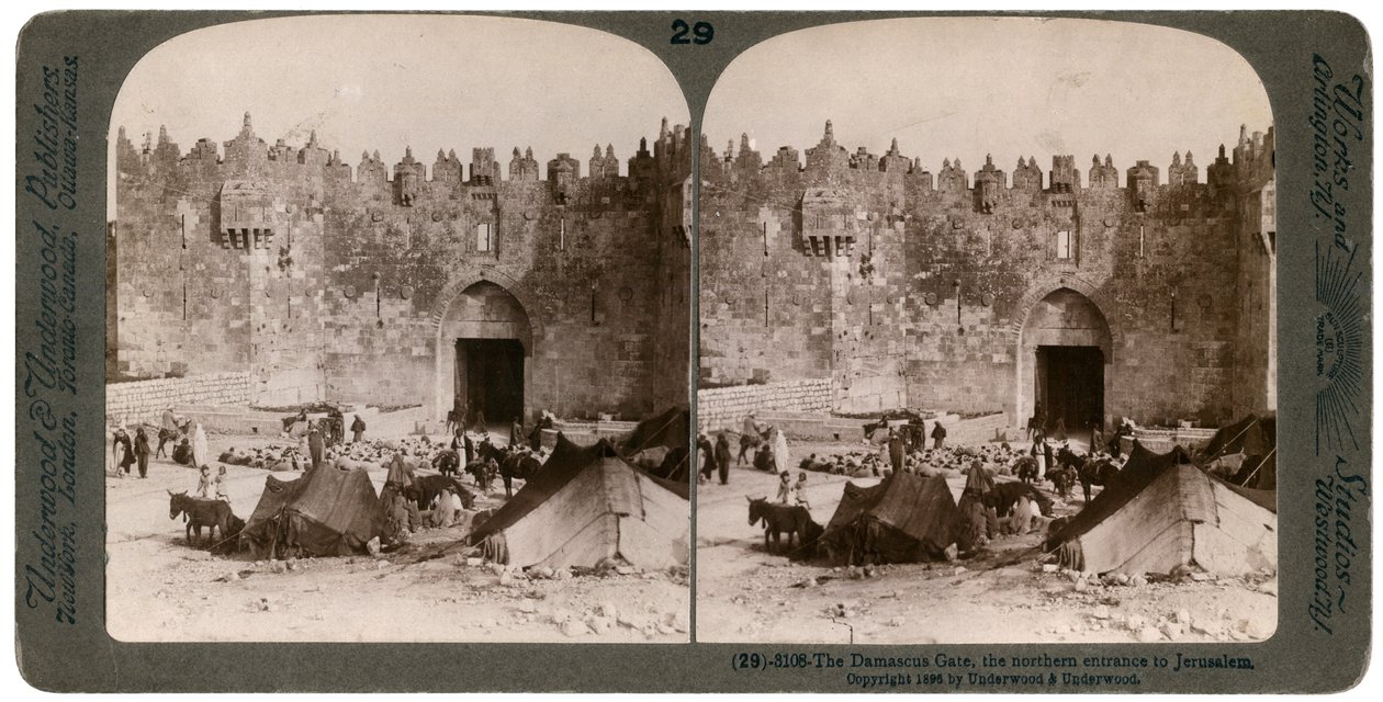 De Damascuspoort, de noordelijke ingang van Jeruzalem, Palestina, 1896 door Underwood and Underwood