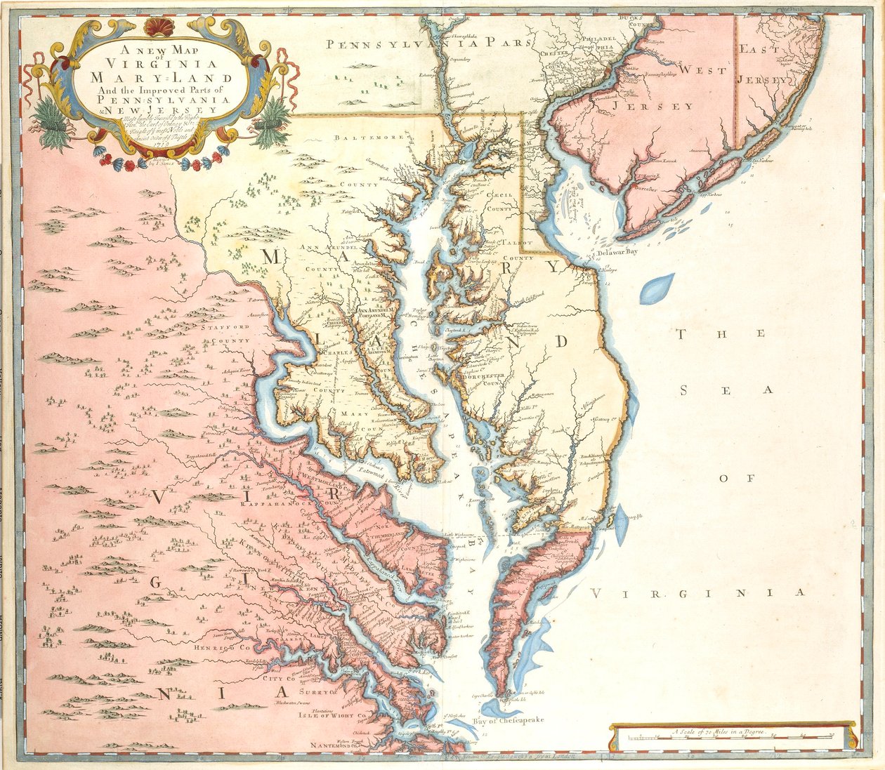 Een nieuwe kaart van Virginia en Maryland en de verbeterde delen van Pennsylvania en New Jersey door Unidentified