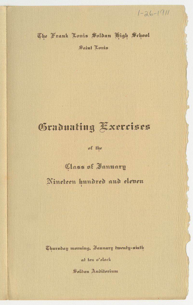 Programma voor afstudeeroefeningen van de klas van januari 1911 aan de Frank Louis Soldan High School, St. Louis door Unknown