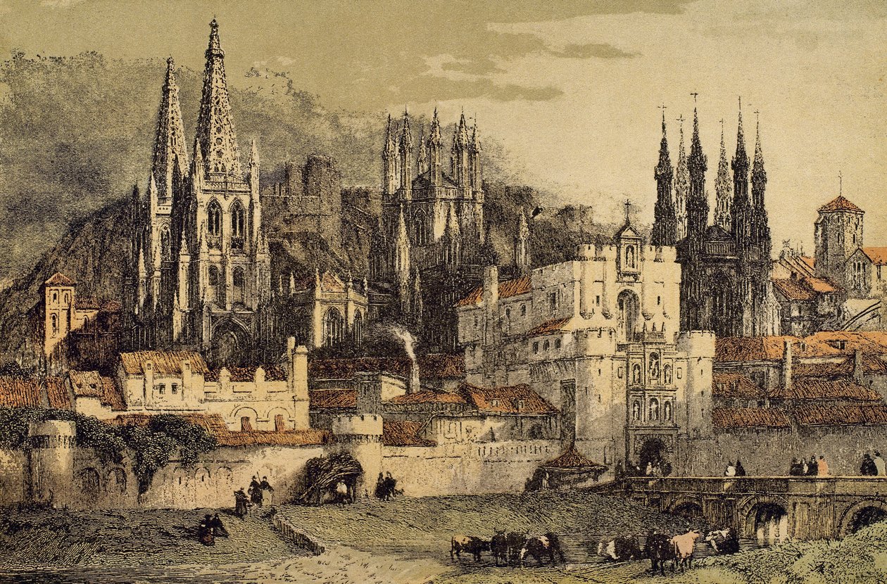 Uitzicht op de stad Burgos (Castilië, Spanje), met zijn muren door Unbekannt Unbekannt