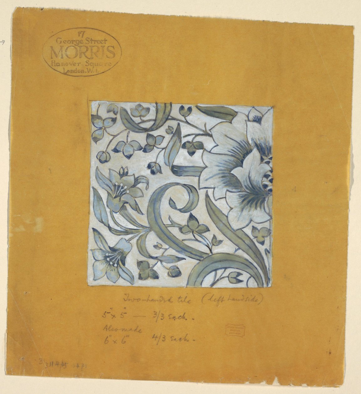 Tekening, Ontwerp naar William Morris, een Tegel door Unknown
