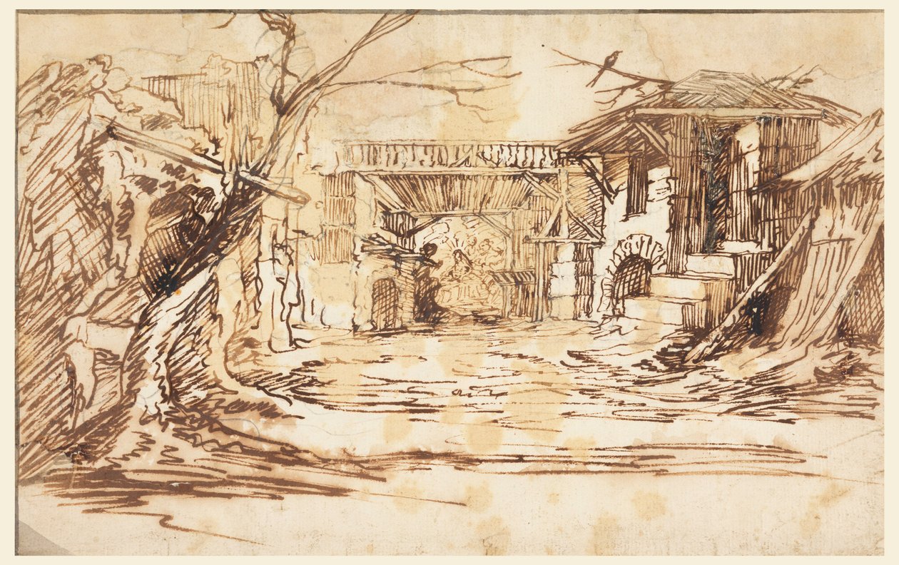 Tekening, Decor voor een kerststal door Unknown