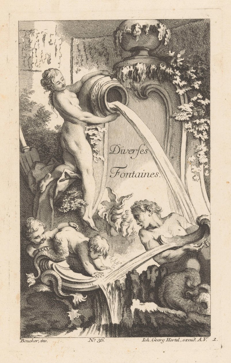Fontein met vrouw, meerman en kinderen door Unknown