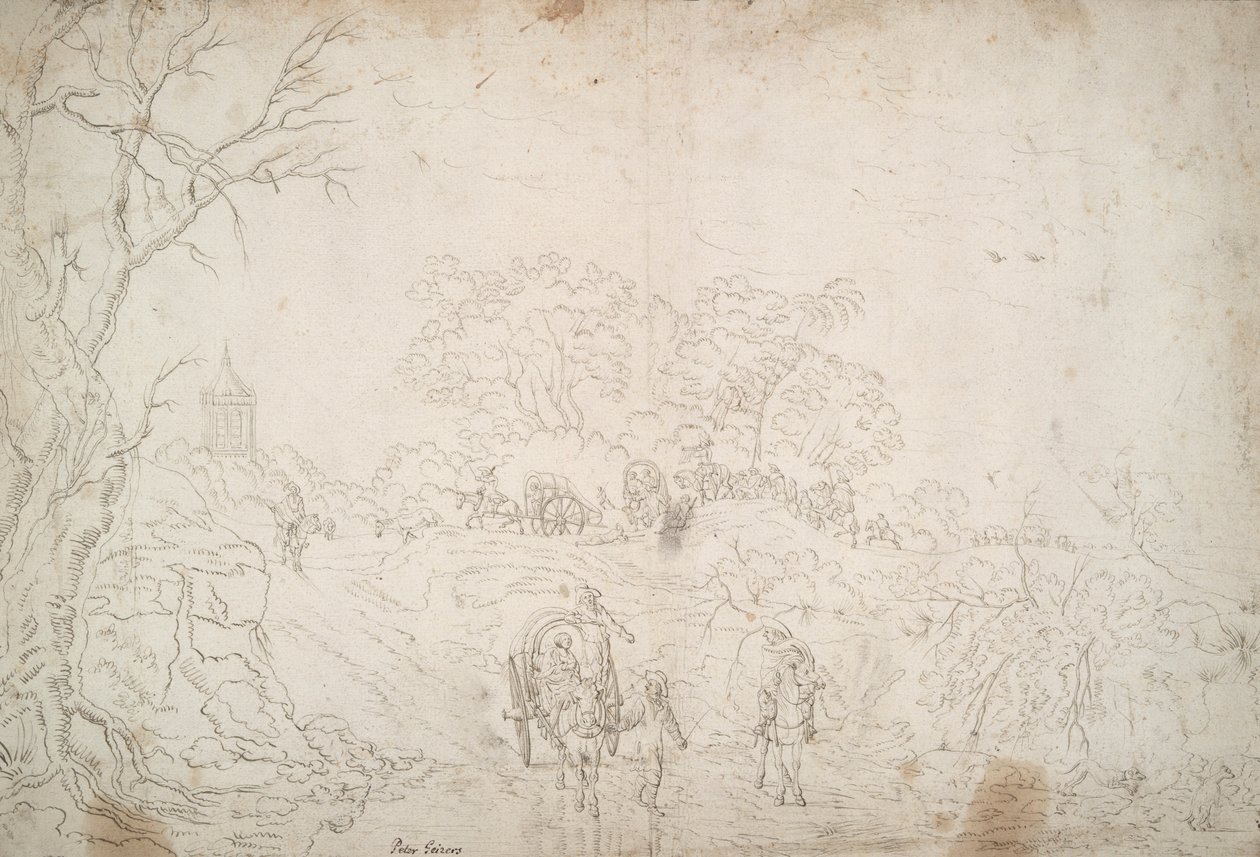 Landschap met karavaan door Unknown