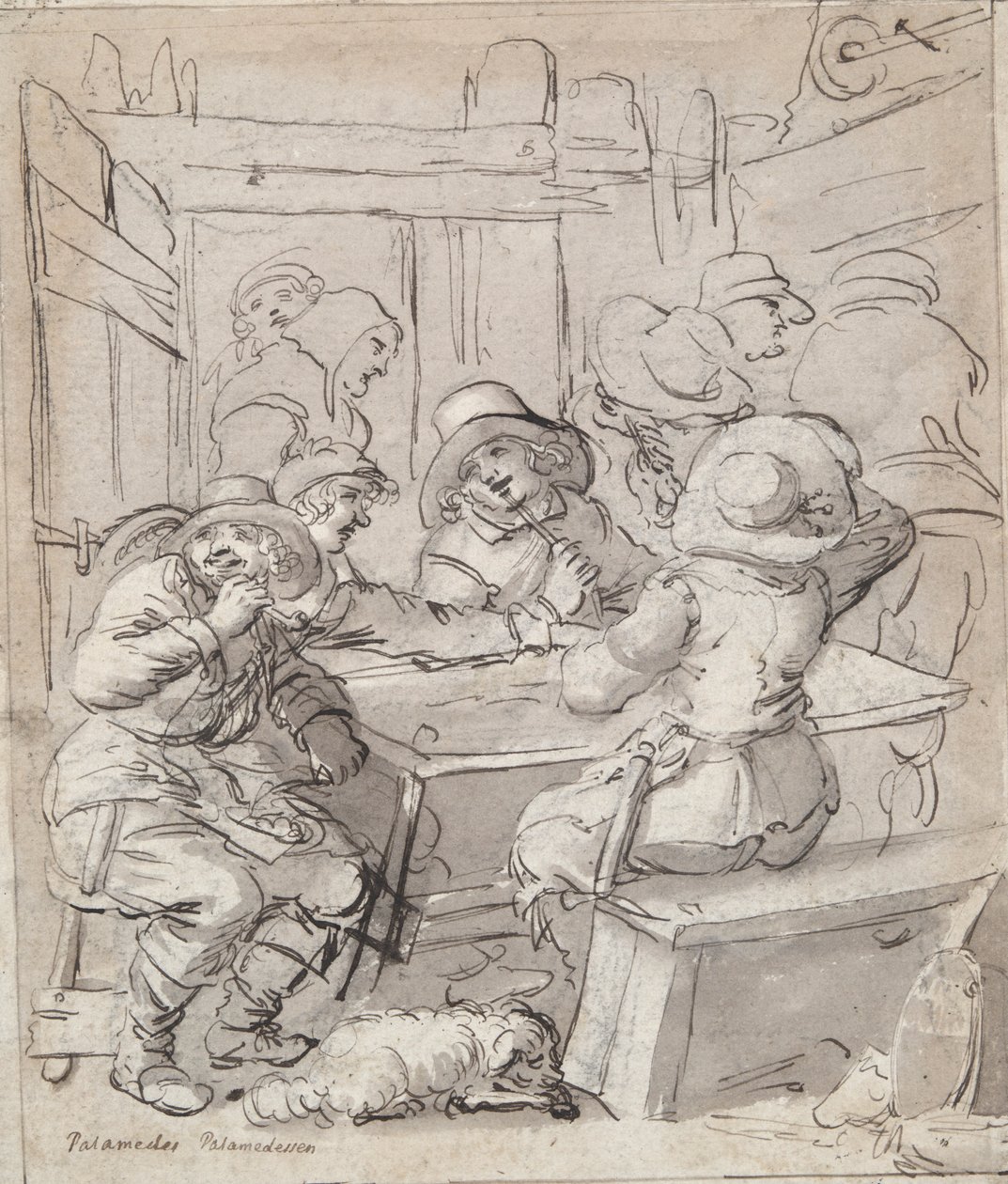 Vrolijk Kerstfeest (recto); Vrouw en Soldaat Zittend aan Tafel (verso) door Unknown
