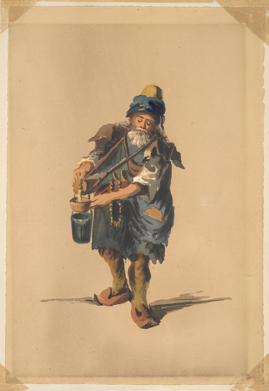 Boer giet vloeistof uit een veldfles om zijn nek door Unknown