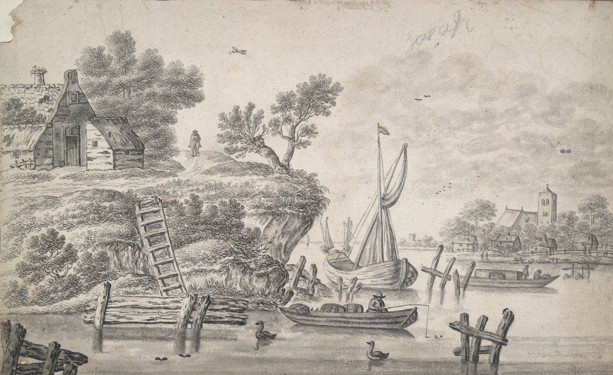 Rivierlandschap met Hoge Oever aan de Linkerkant door Unknown