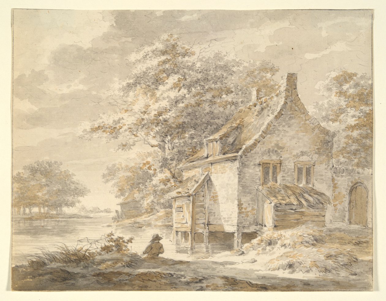 Rivierlandschap met Huis door Unknown