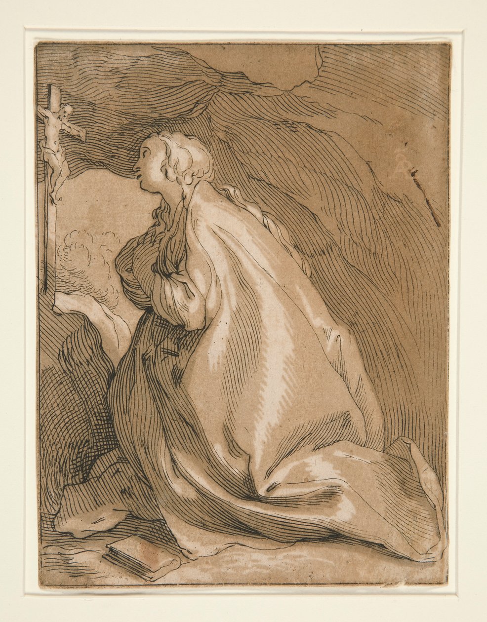 Heilige Maria Magdalena in de Grot Links door Unknown