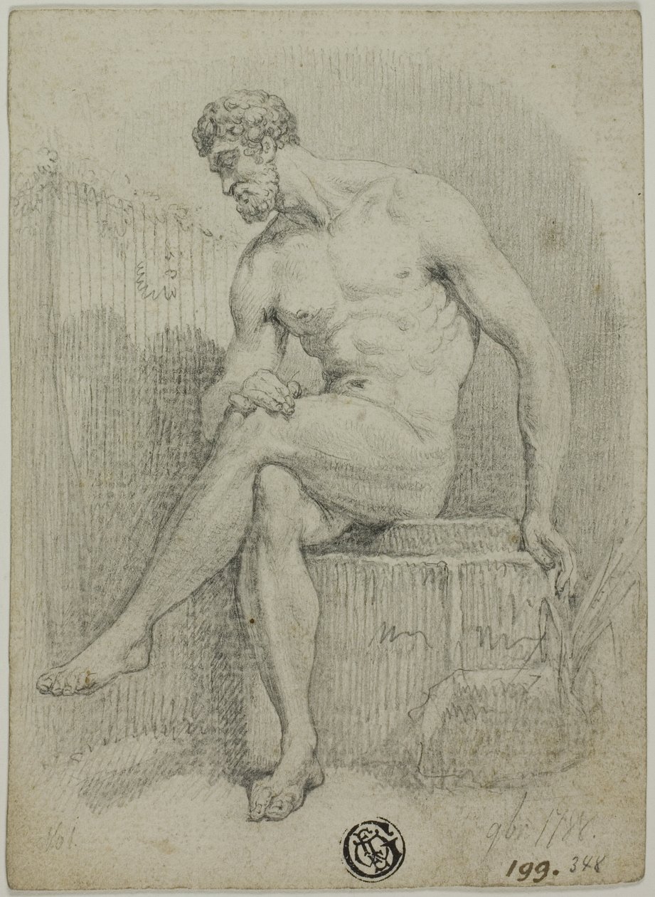 Zittende Mannelijke Naakt (van standbeeld) door Unknown