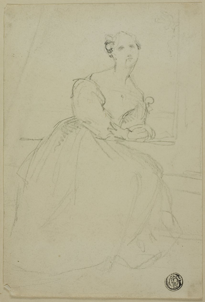 Schets van zittende vrouw in avondjurk door Unknown