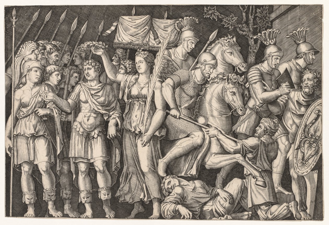 Speculum Romanae Magnificentiae: Trajanus tussen Stad van Overwinning en Rome (De Keizer Trajanus) door Unknown