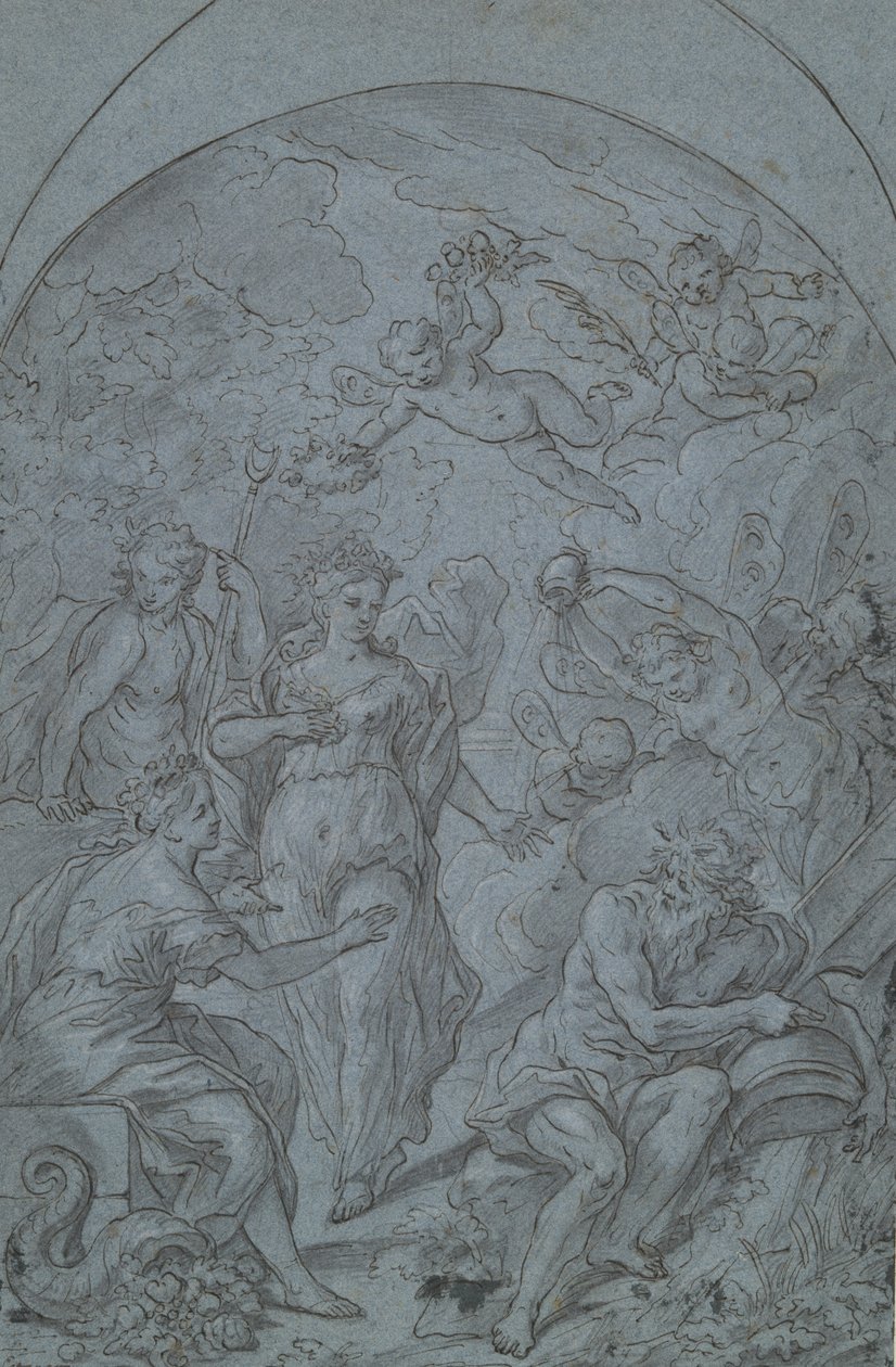 Studie voor een allegorie met riviergod en overvloed door Unknown
