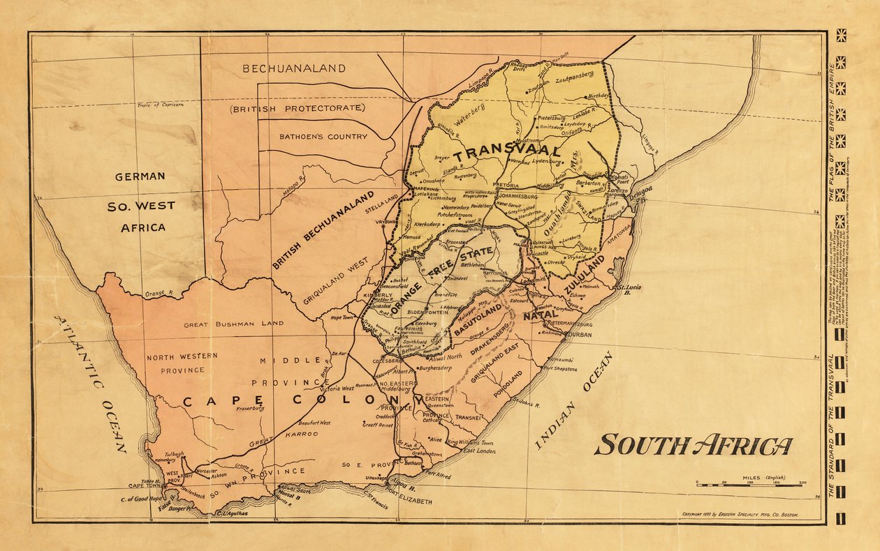 Kaart van Zuid-Afrika tijdens de Tweede Boerenoorlog, 1899 (kleurgravure) door Unknown artist