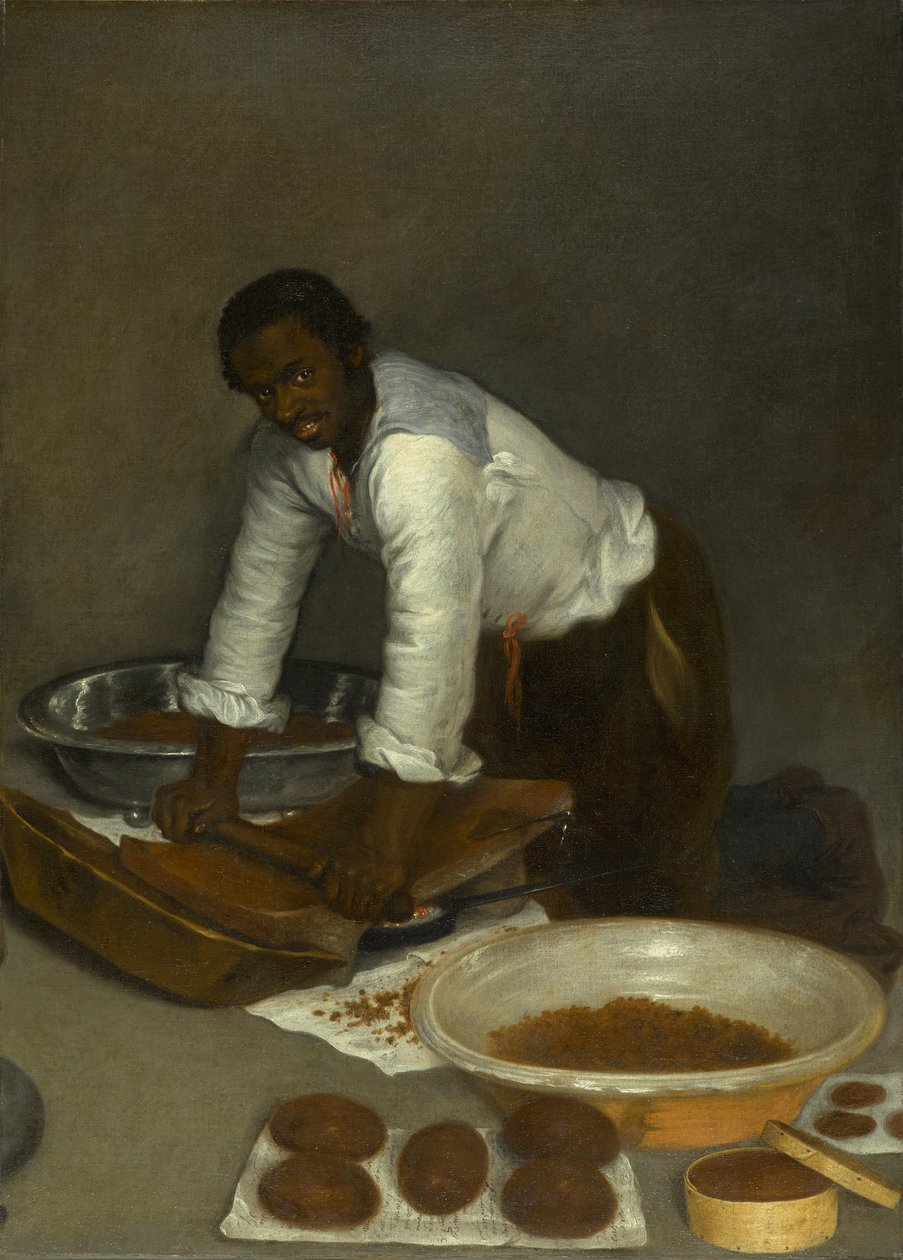 Een man die chocolade schraapt door Unknown artist