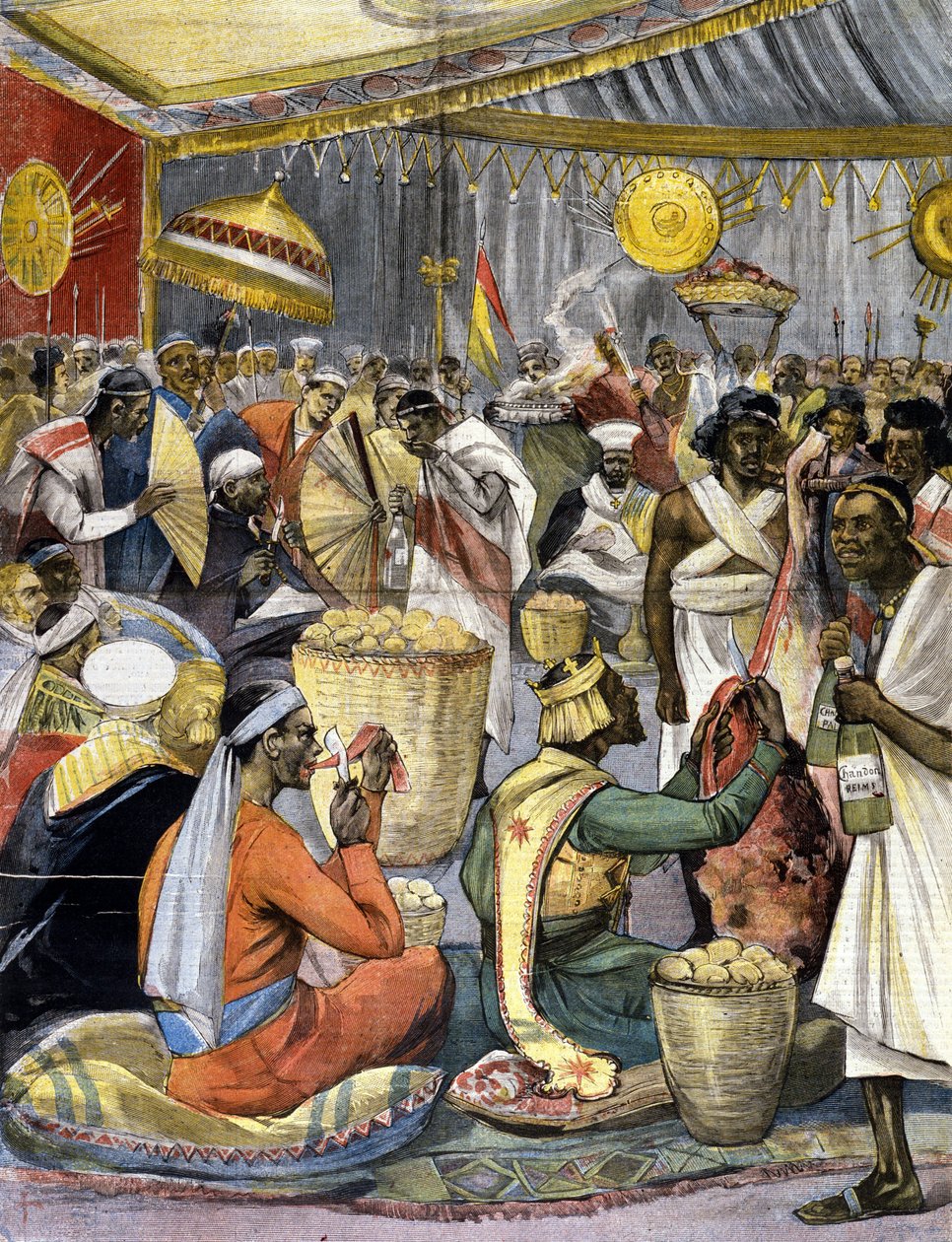 Een banket aan het hof van Koning Menelik II (1844 - 1913) in Ethiopië. Illustratie voor de late 19e-eeuwse pers. door Unknown artist