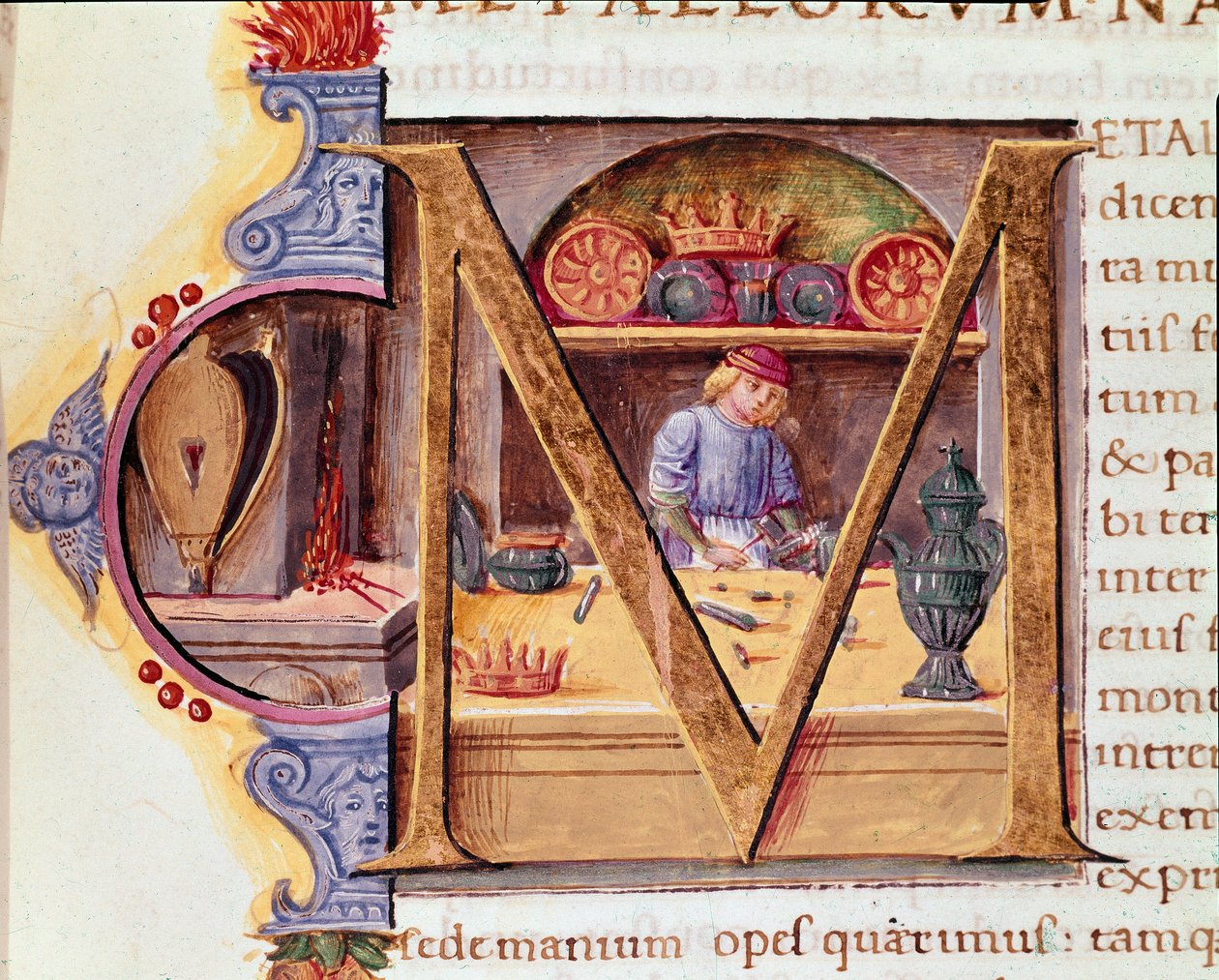 Een smid aan het werk in zijn werkplaats. Manuscript 