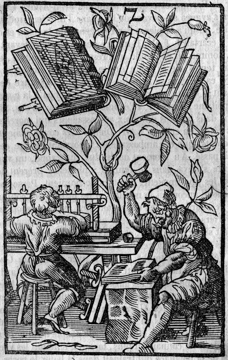 Een boekbinderij in de Middeleeuwen. door Unknown artist