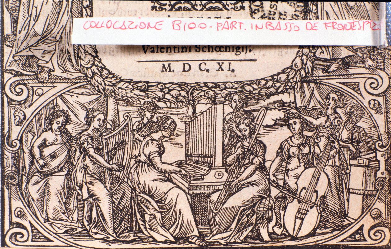 Een concert (detail). Frontispice van Compendium van muziek door Adam Gumpeltzhaimer door Unknown artist