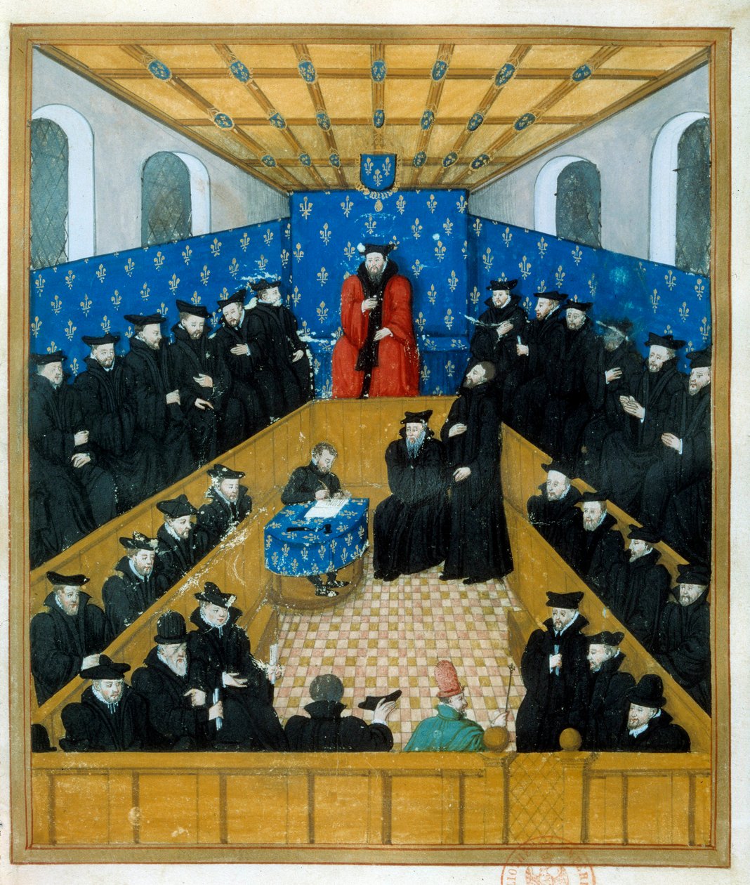 Een rechtbank in de 15e eeuw. Miniatuur. Parijs, B N door Unknown artist